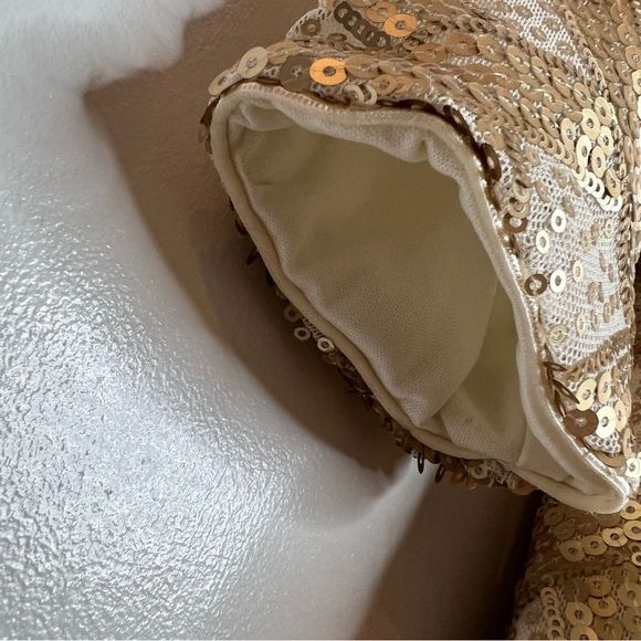 New As U Wish All Over Gold and Cream Sequin Dress Women's Large - Picture 8 of 12